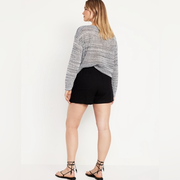 🆕 Old Navy Women’s High-Waisted Linen-Blend Shorts 3.5-in inseam Black XL 16-18 - Picture 5 of 16